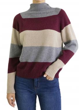 maglia a righe misto cashmere collo alto 